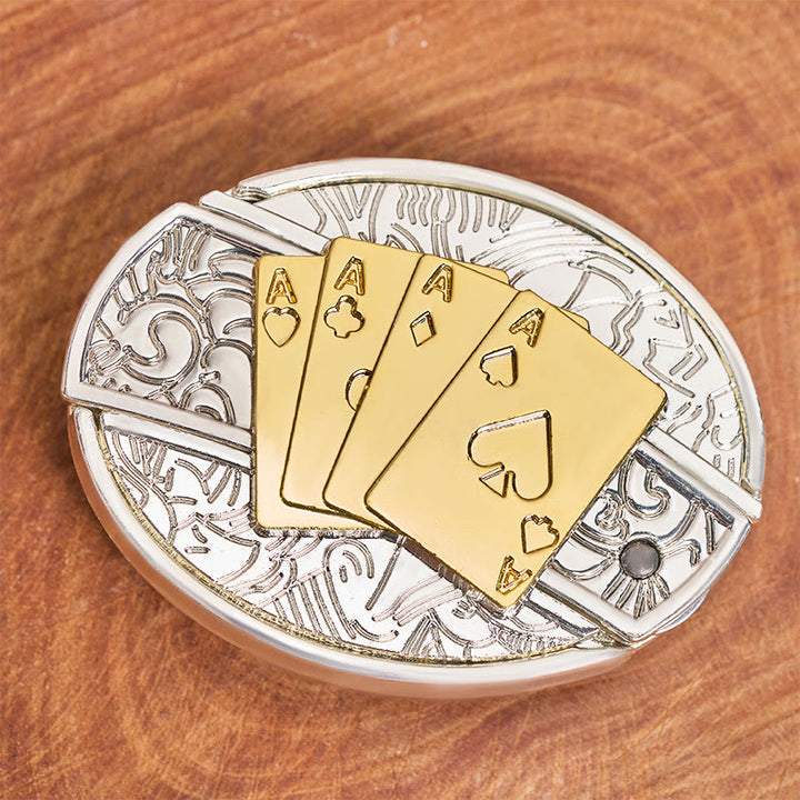 Men's DIY Gold & Silver Poker Hidden Folding Knife Buckle Leather Belt - image 2