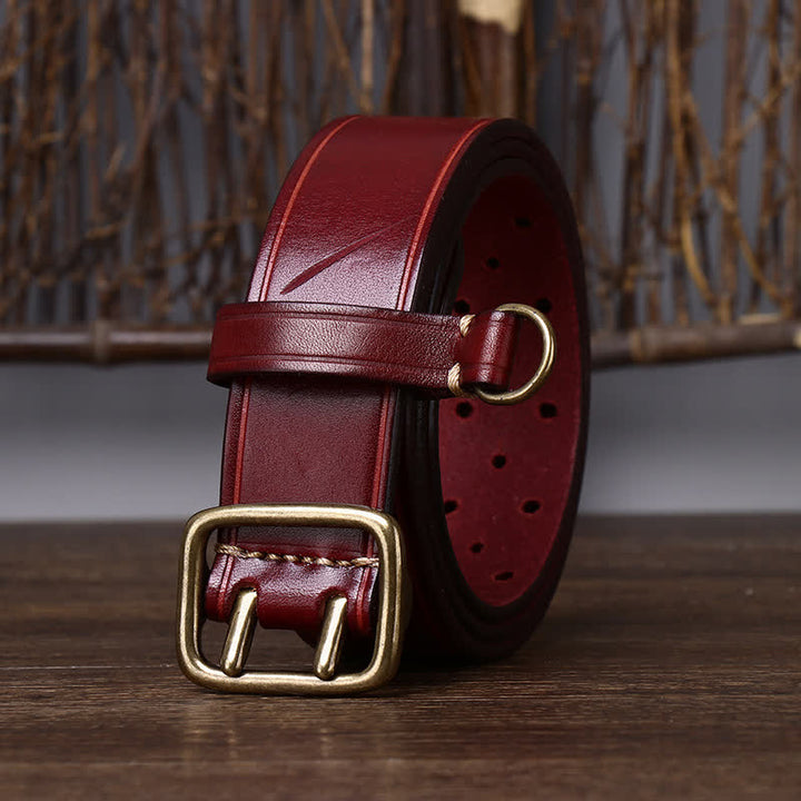 Rugged Style Double Prong Workwear Leather Belt - Reddish-Brown - 44 - image 6