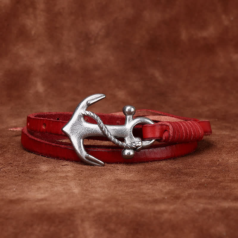 Women's Nautical Anchor Vintage Buckle Narrow Leather Belt - image 15