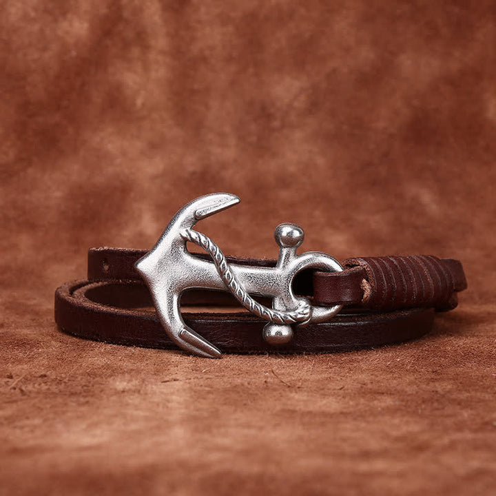 Women's Nautical Anchor Vintage Buckle Narrow Leather Belt - image 6