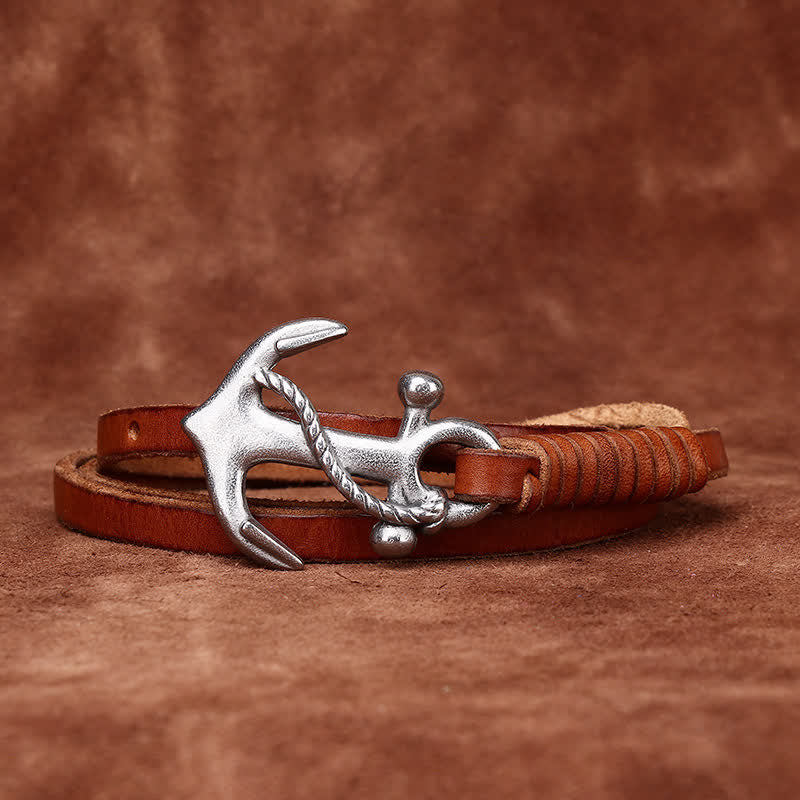 Women's Nautical Anchor Vintage Buckle Narrow Leather Belt - image 3