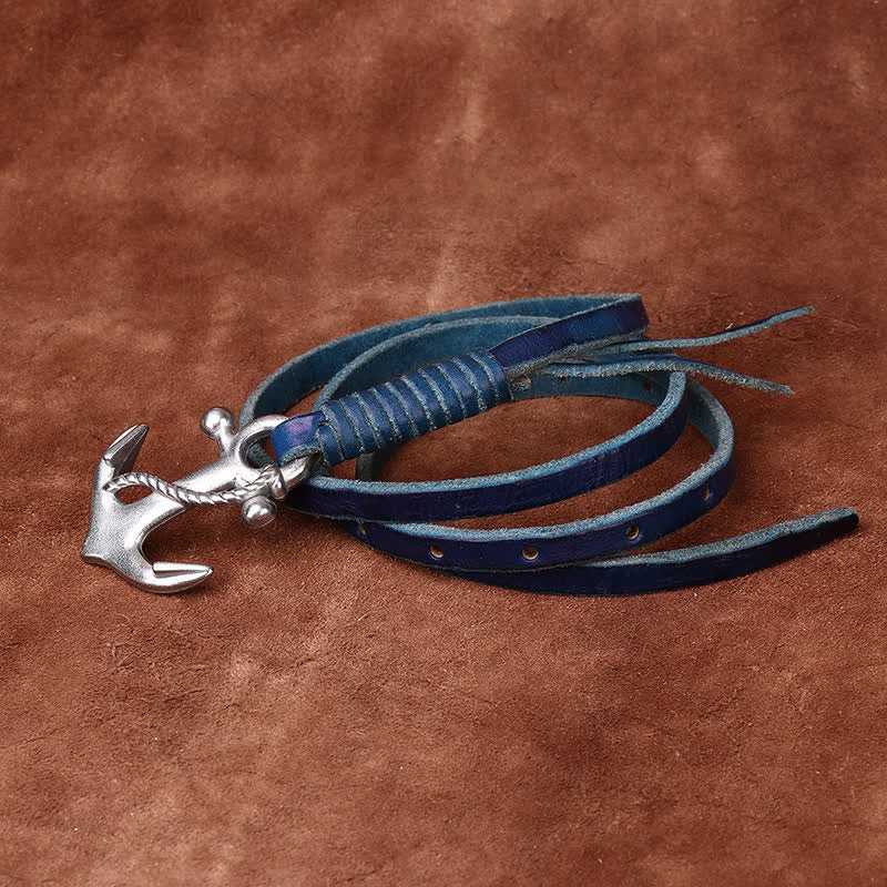 Women's Nautical Anchor Vintage Buckle Narrow Leather Belt - Blue - 40 - image 17