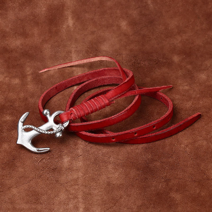 Women's Nautical Anchor Vintage Buckle Narrow Leather Belt - Red - 40 - image 14