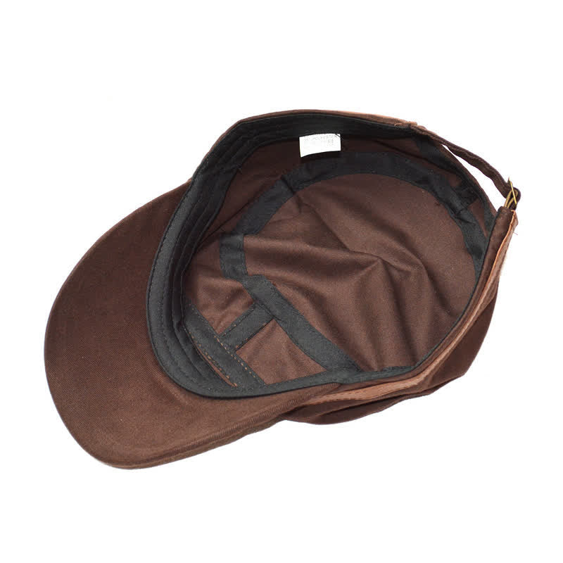 Military-Style Leather Accents & Star Embroidery Flat Top Hat - image 6