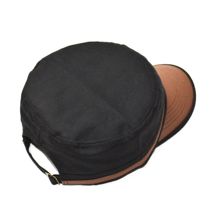 Military-Style Leather Accents & Star Embroidery Flat Top Hat - image 5