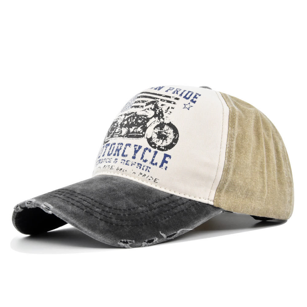 Vintage-style Motorcycle Print Color-block Baseball Cap - Style #2 - Adjustable (21 1/4''-23 5/8") - image 1
