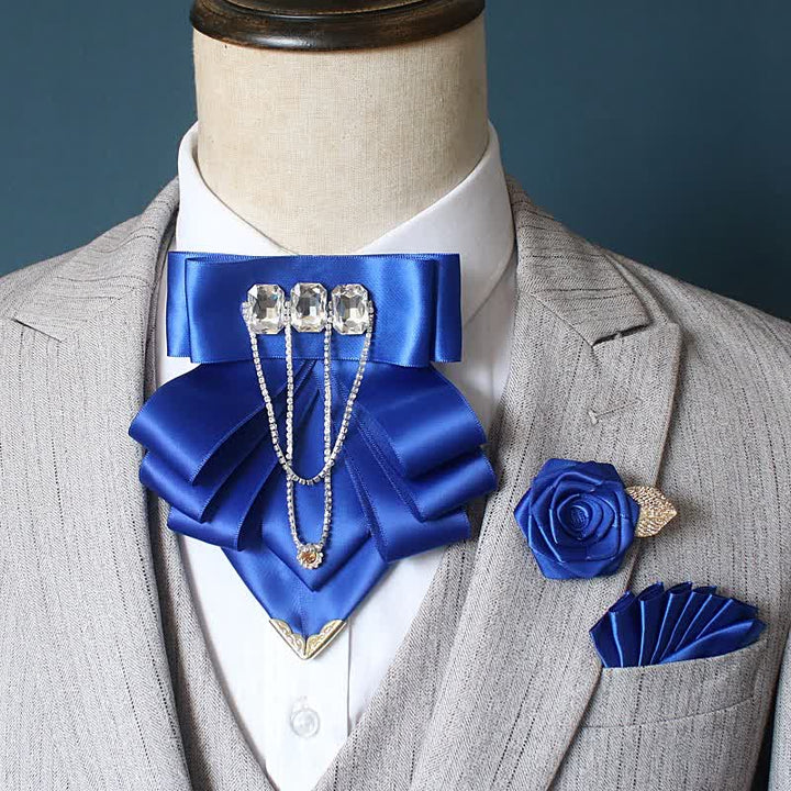 3pcs Exaggerated Rhinestone Flower Corsage Bow Tie Set - Royal - image 0