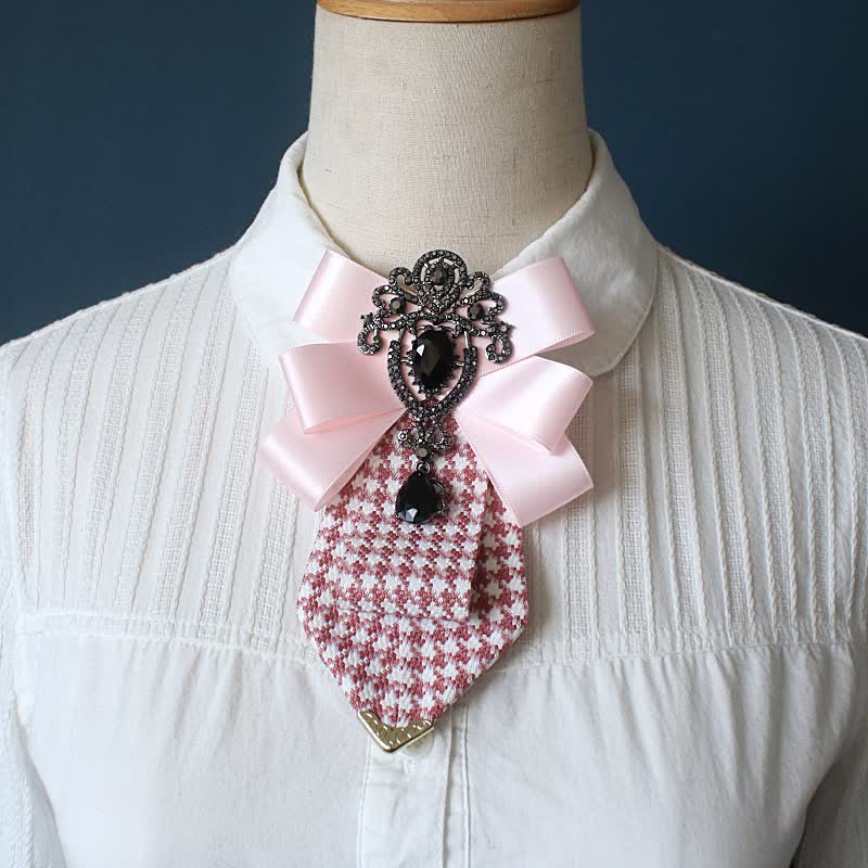Women's Ornate Crystal & Houndstooth Pattern Necktie - Pink - image 4
