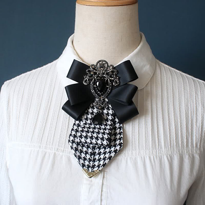 Women's Ornate Crystal & Houndstooth Pattern Necktie - Black - image 0