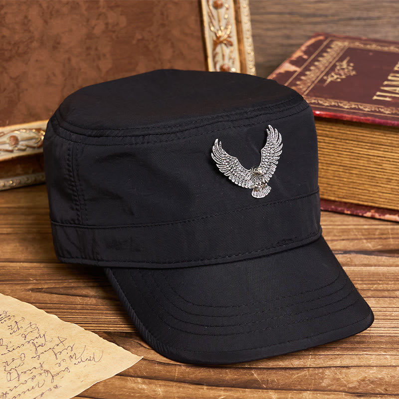 Men's Vintage Eagle-patch Flat-top Beret Hat - Silver - 23 5/8" - image 3