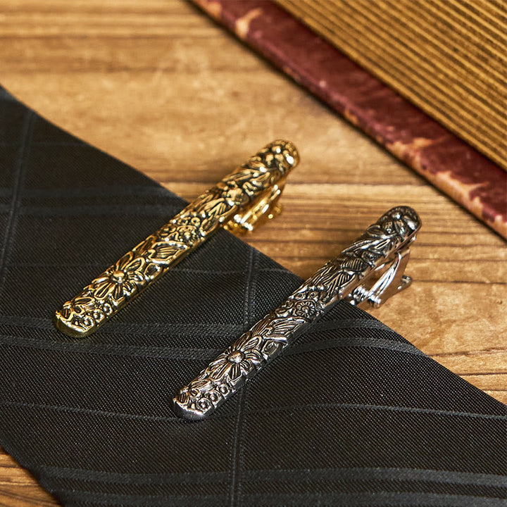 Men's Vintage Printed Necktie With Carved Tie Clip - image 2
