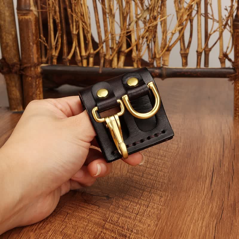 Heavy Duty Clip D-Ring Belt Loop Leather Key Holder - Dark Brown - image 5