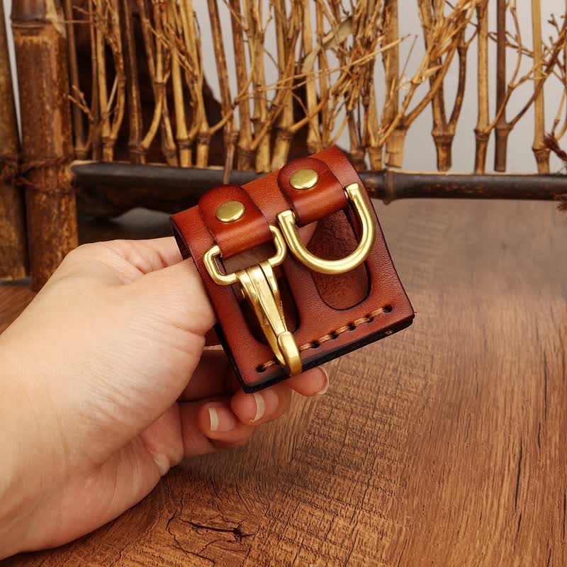 Heavy Duty Clip D-Ring Belt Loop Leather Key Holder - Orange - image 8