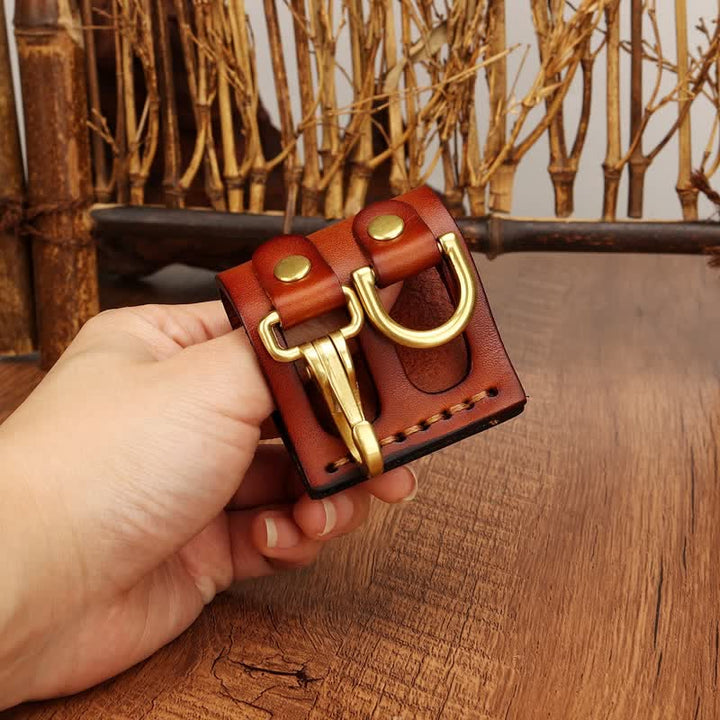 Heavy Duty Clip D-Ring Belt Loop Leather Key Holder - Orange - image 8