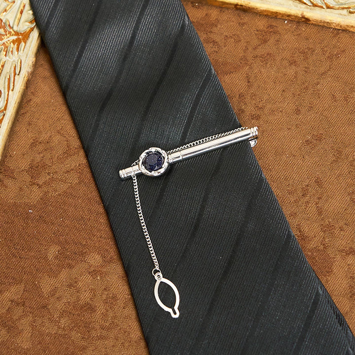 Men's Luxury Blue Sandstone Tie Clip Cufflinks Necktie Set - image 2