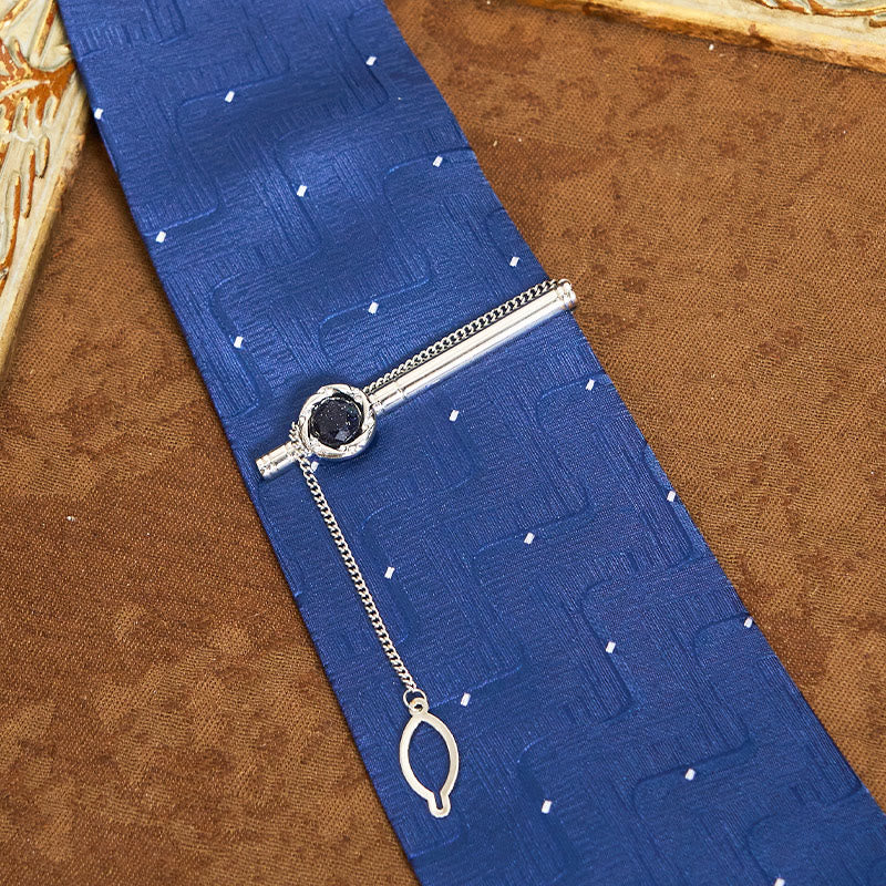 Men's Luxury Blue Sandstone Tie Clip Cufflinks Necktie Set - image 4