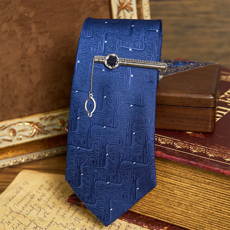 Men's Luxury Blue Sandstone Tie Clip Cufflinks Necktie Set - Style #2 - image 3