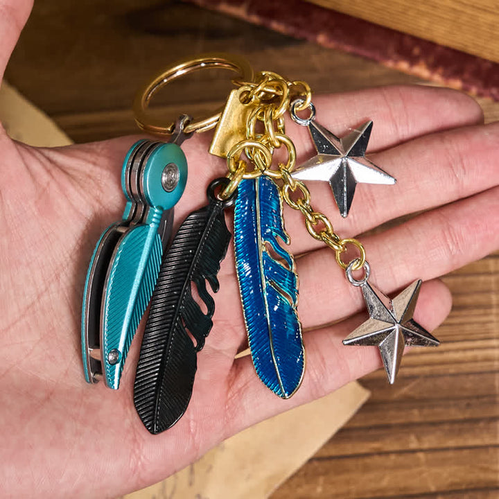 Enamel Charms Feather Tassel Creative Knife Keychain - Sky Blue - image 3