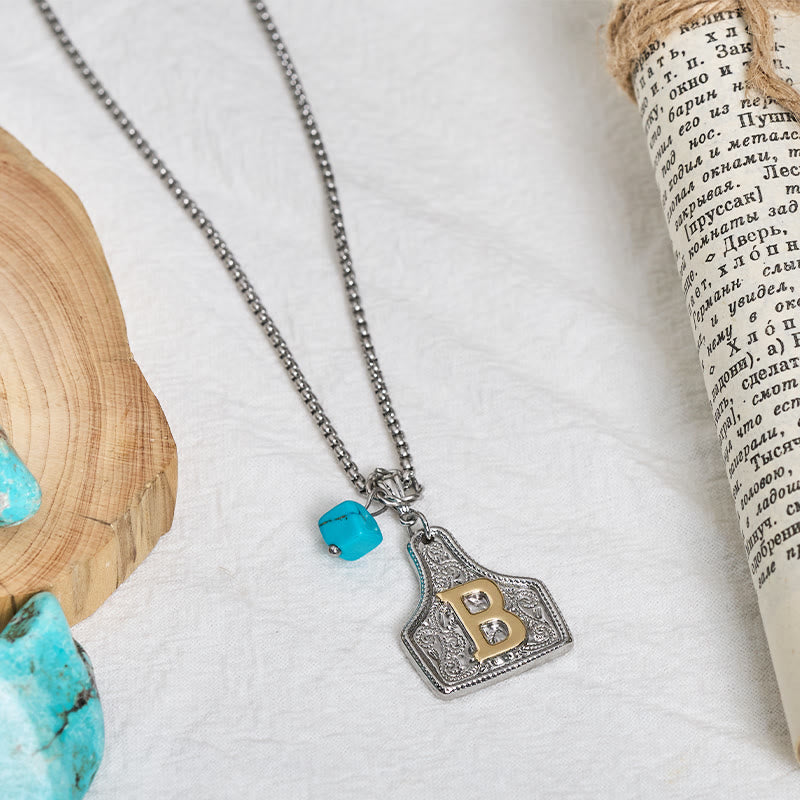 Western Style Double-colored Letter Turquoise Pendant Necklace - image 3