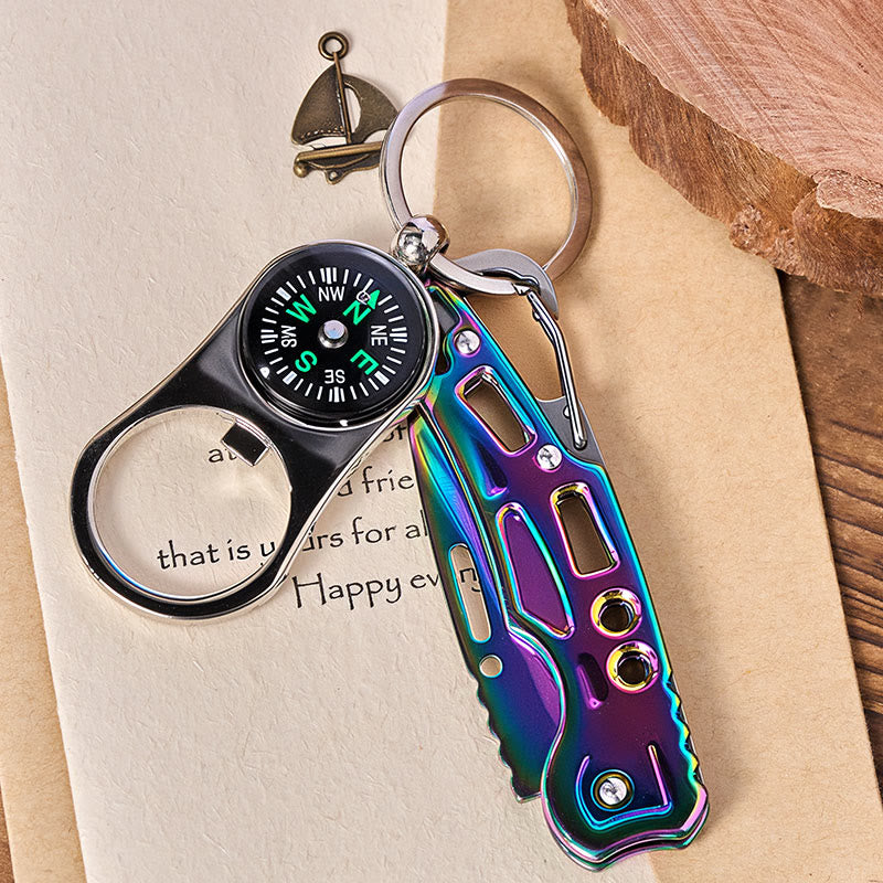 3 in 1 Multifunctional Compass Colorful Folding Knife Keychain - image 3