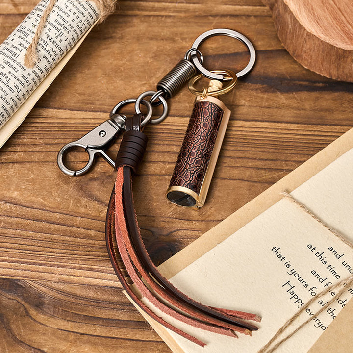 Vintage Tassel Pendant Keychain Carved Kerosene Lighter - Red - Bronze - image 6