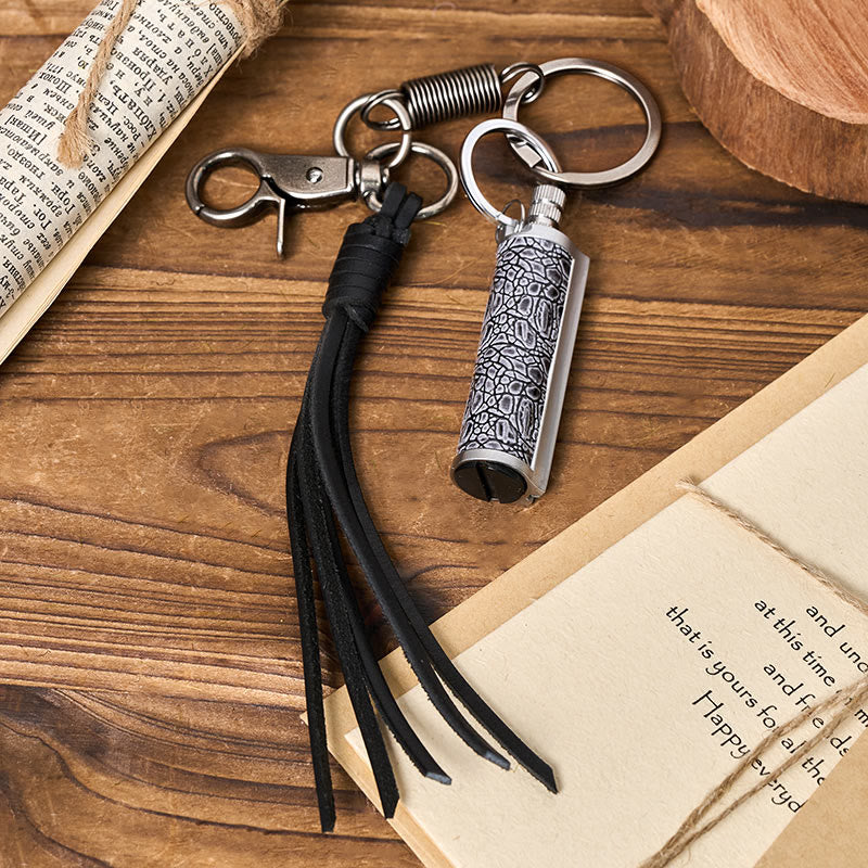 Vintage Tassel Pendant Keychain Carved Kerosene Lighter - Silver - Bronze - image 5