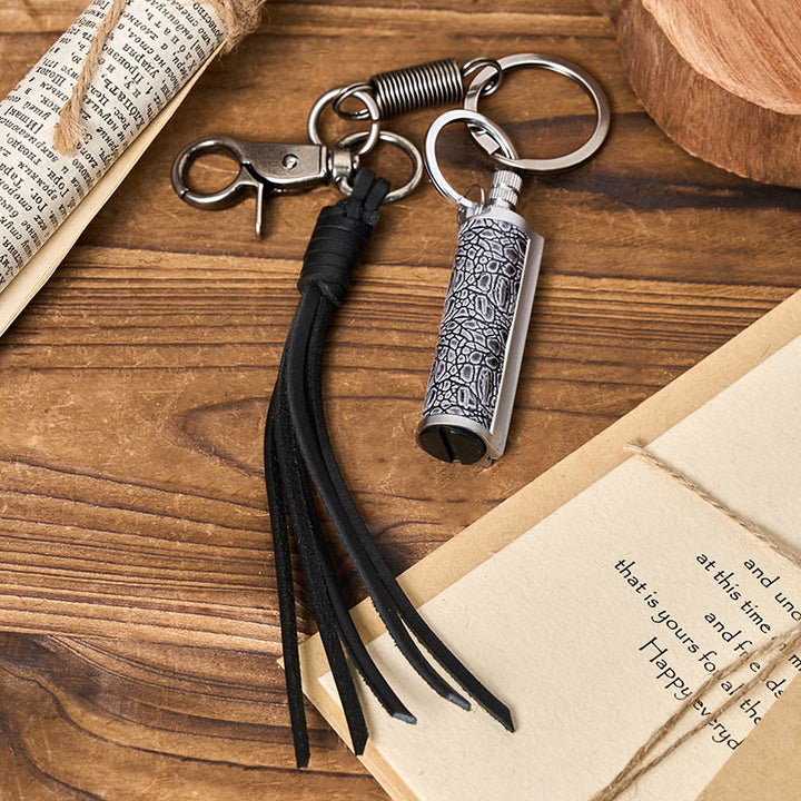 Vintage Tassel Pendant Keychain Carved Kerosene Lighter - Silver - Bronze - image 5