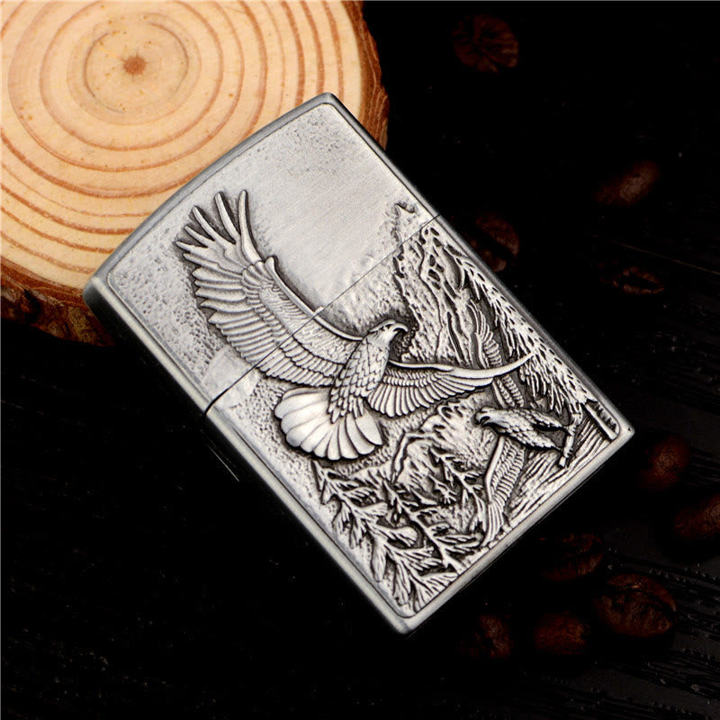 Brass Retro Eagle Relief Butane Lighter - Silver - image 3