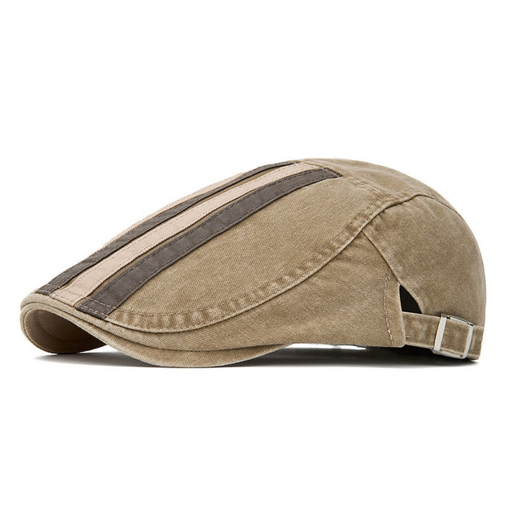 Summer Vintage Washed Striped Patchwork Beret Hat - Khaki - Adjustable (22"-24") - image 6