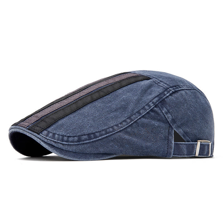 Summer Vintage Washed Striped Patchwork Beret Hat - Navy Blue - Adjustable (22"-24") - image 5