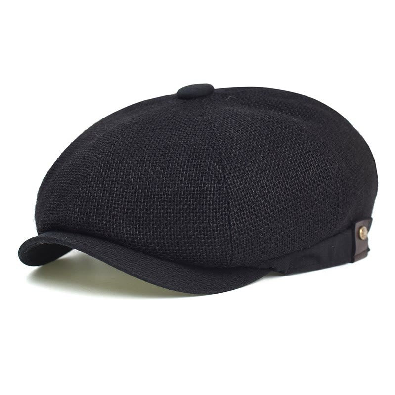 Artistic Retro British Style Breathable Octagonal Beret Hat - Black - Adjustable (About 21 5/8"-23 1/4") - image 2