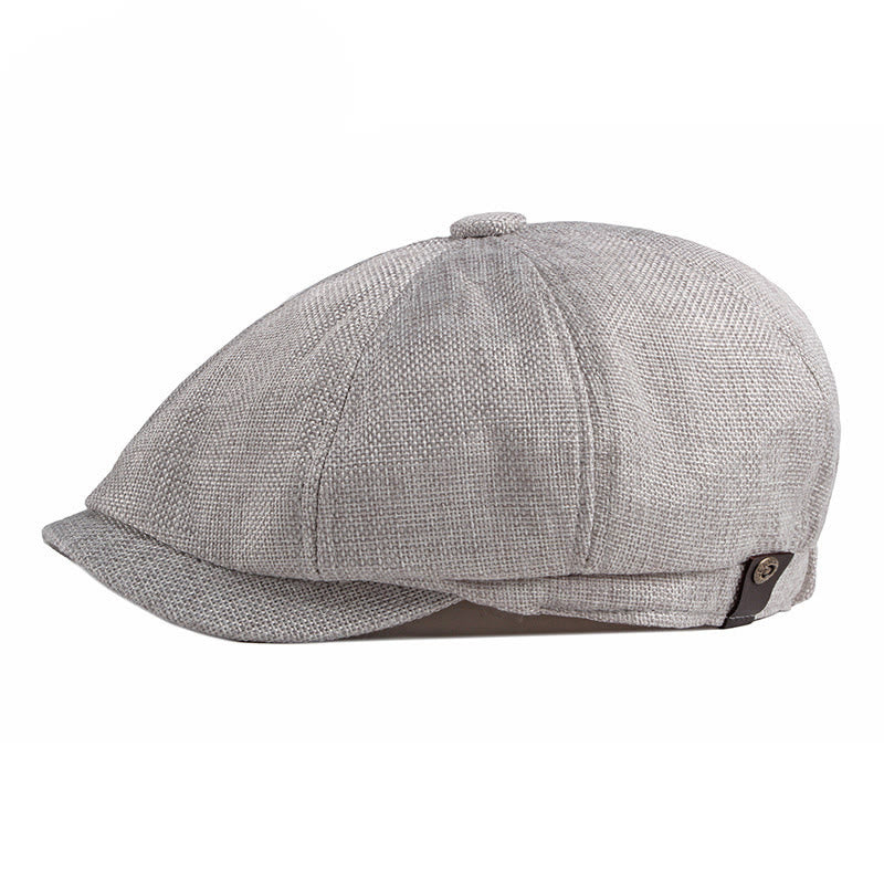 Solid Color Retro British Style Summer Beret Hat - Light Gray - Adjustable (22"-24") - image 5