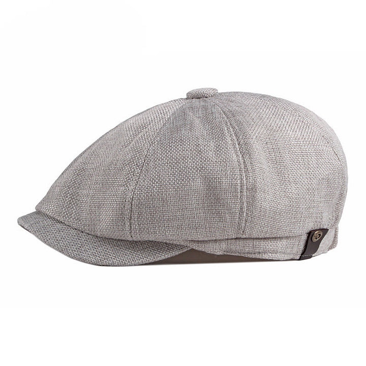 Solid Color Retro British Style Summer Beret Hat - Light Gray - Adjustable (22"-24") - image 5