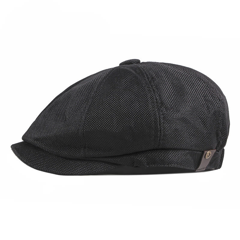 Solid Color Retro British Style Summer Beret Hat - Black - Adjustable (22"-24") - image 3