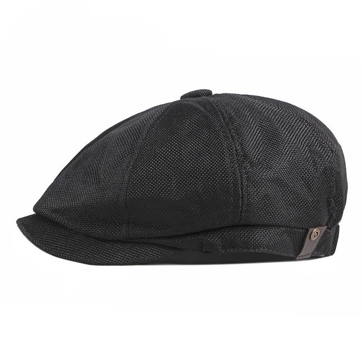 Solid Color Retro British Style Summer Beret Hat - Black - Adjustable (22"-24") - image 3