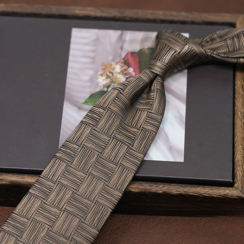 Men's Retro Brown Checkered Texture Formal Necktie - Brown - image 0