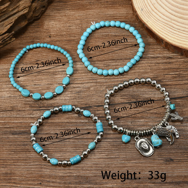 4Pcs Western Frontier Style Turquoise Leather Bracelet Set - image 2