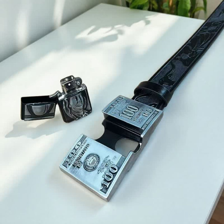 Men's US Dollar Bill Leather Belt With Hidden Kerosene Lighter - image 6