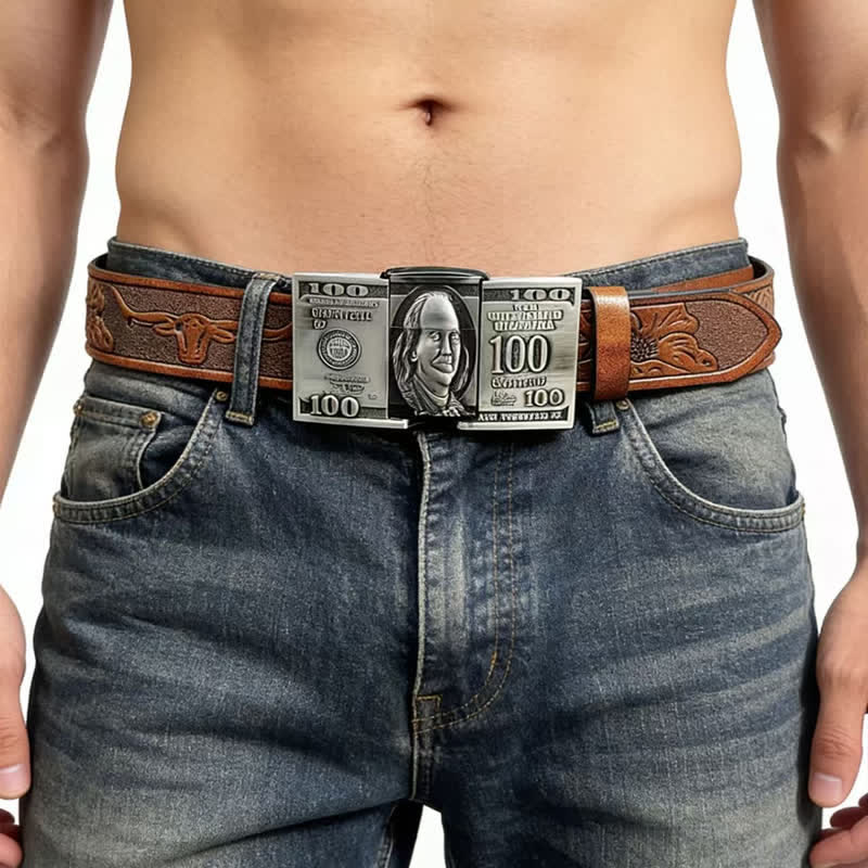 Men's US Dollar Bill Leather Belt With Hidden Kerosene Lighter - image 1