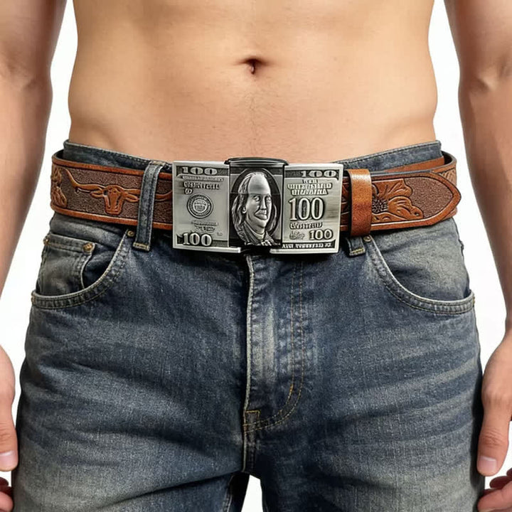 Men's US Dollar Bill Leather Belt With Hidden Kerosene Lighter - image 1
