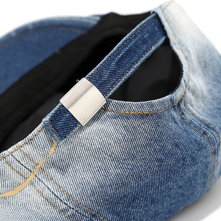 Washed Gradient Distressed Artist Denim Beret Hat - image 3