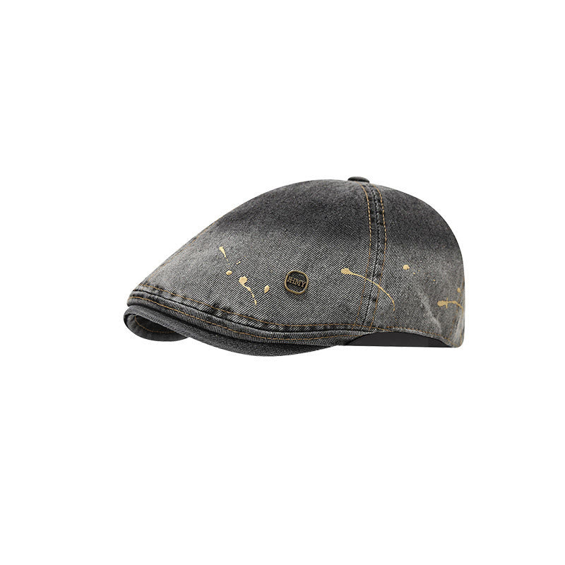 Washed Gradient Distressed Artist Denim Beret Hat - Black - Adjustable (21 1/4"-22 7/8") - image 6