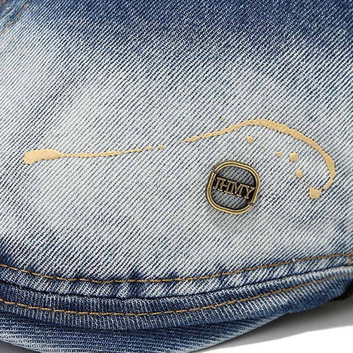 Washed Gradient Distressed Artist Denim Beret Hat - image 2