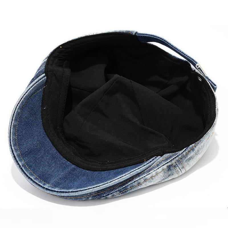 Washed Gradient Distressed Artist Denim Beret Hat - image 4