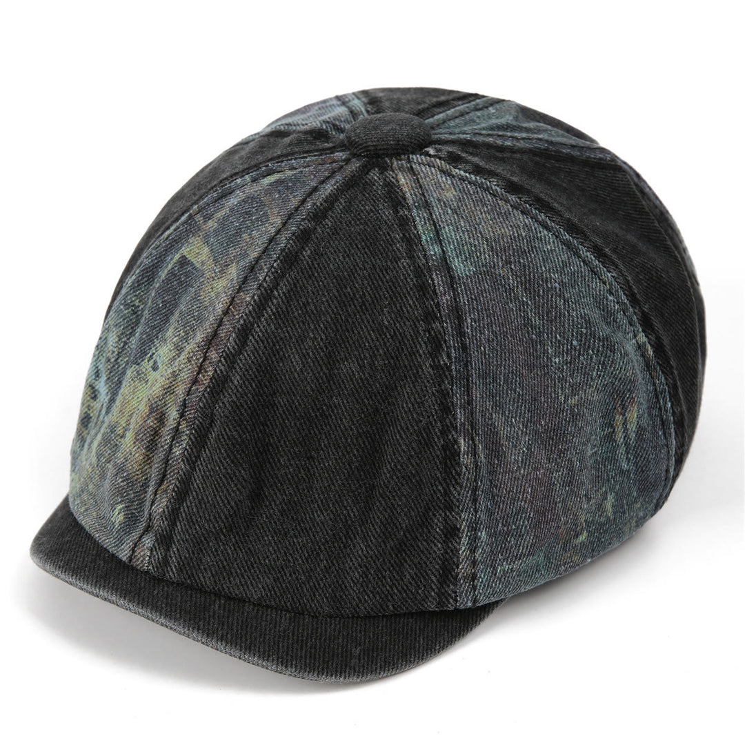 Tie-Dye Patchwork Distressed Vintage Artist Beret Hat - Black - M (22"-22 7/8") - image 4
