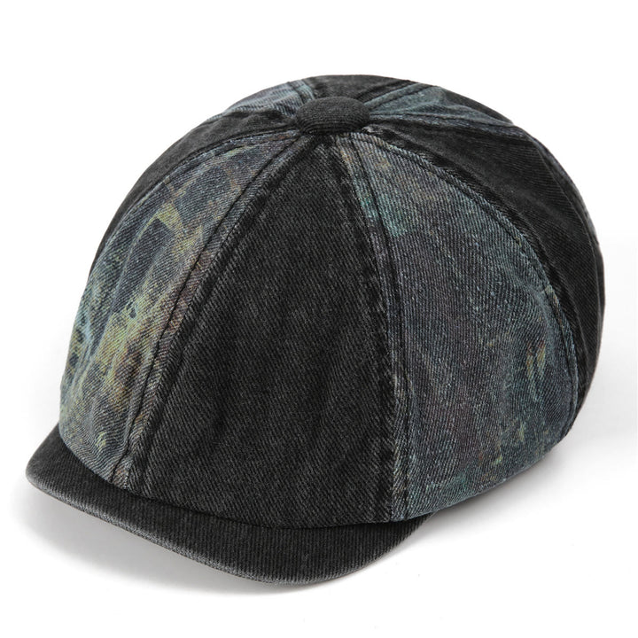 Tie-Dye Patchwork Distressed Vintage Artist Beret Hat - Black - M (22"-22 7/8") - image 4