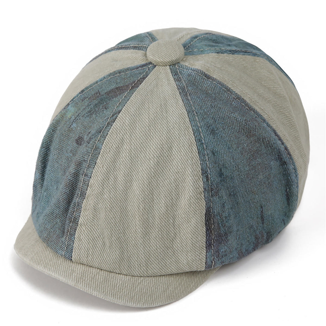 Tie-Dye Patchwork Distressed Vintage Artist Beret Hat - Khaki - M (22"-22 7/8") - image 6