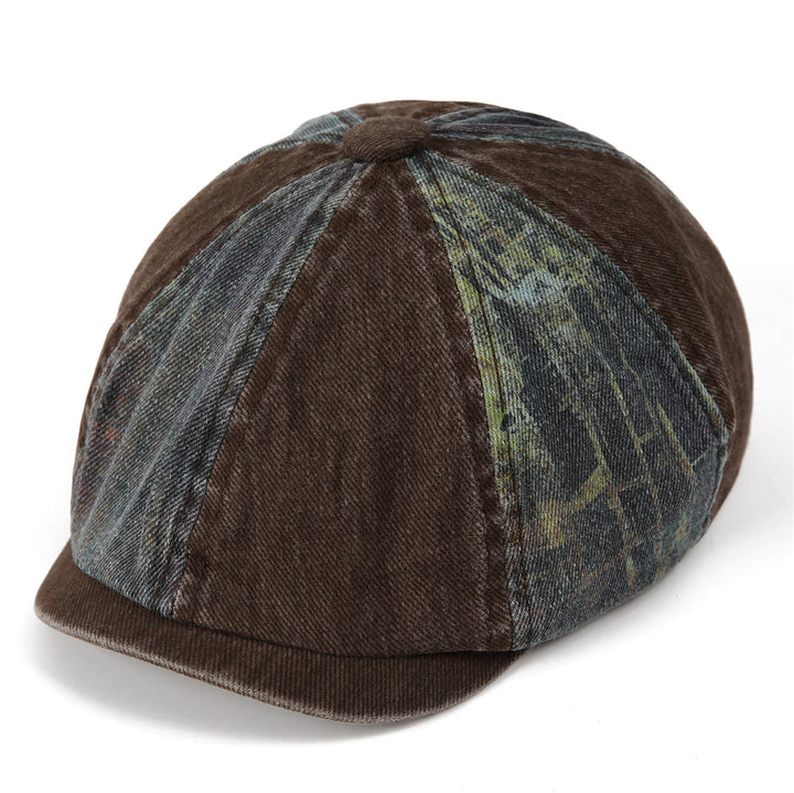 Tie-Dye Patchwork Distressed Vintage Artist Beret Hat - Coffee - M (22"-22 7/8") - image 5