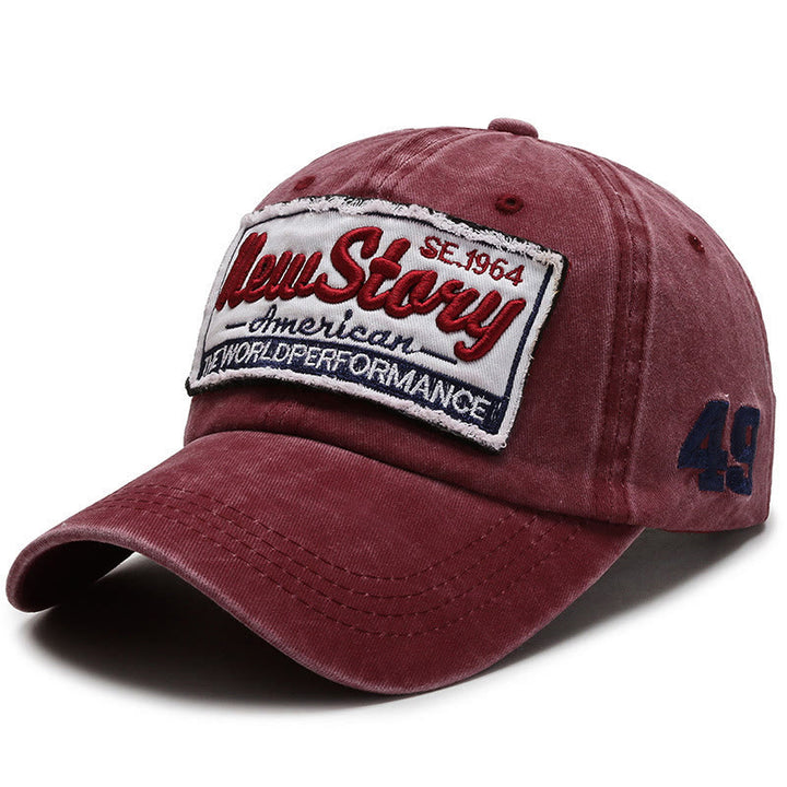 New Story Patch Embroidered Washed Cotton Baseball Cap - Red - Adjustable (22''-23 5/8") - image 4