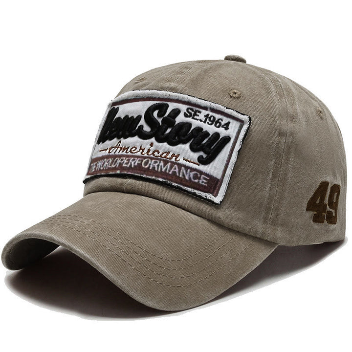 New Story Patch Embroidered Washed Cotton Baseball Cap - Khaki - Adjustable (22''-23 5/8") - image 6